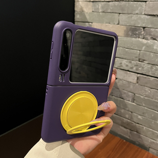 荣耀Vflip2女N3flip折叠屏米Xflip2 肤感暗紫圆形支架适用华为purax手机壳pocket2两件套zflip7新款 高级感