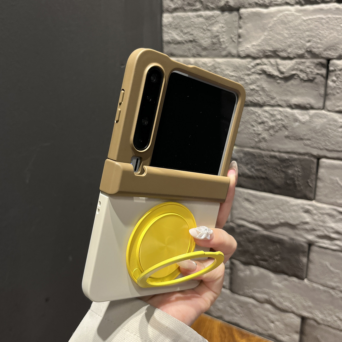 【带支架】中轴拼色深棕古董白圆形支架适用华为PuraX手机壳米m