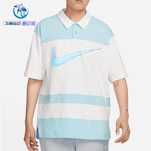 耐克Nike T恤FN3694 124 125 男子条纹大勾翻领宽松休闲运动短袖