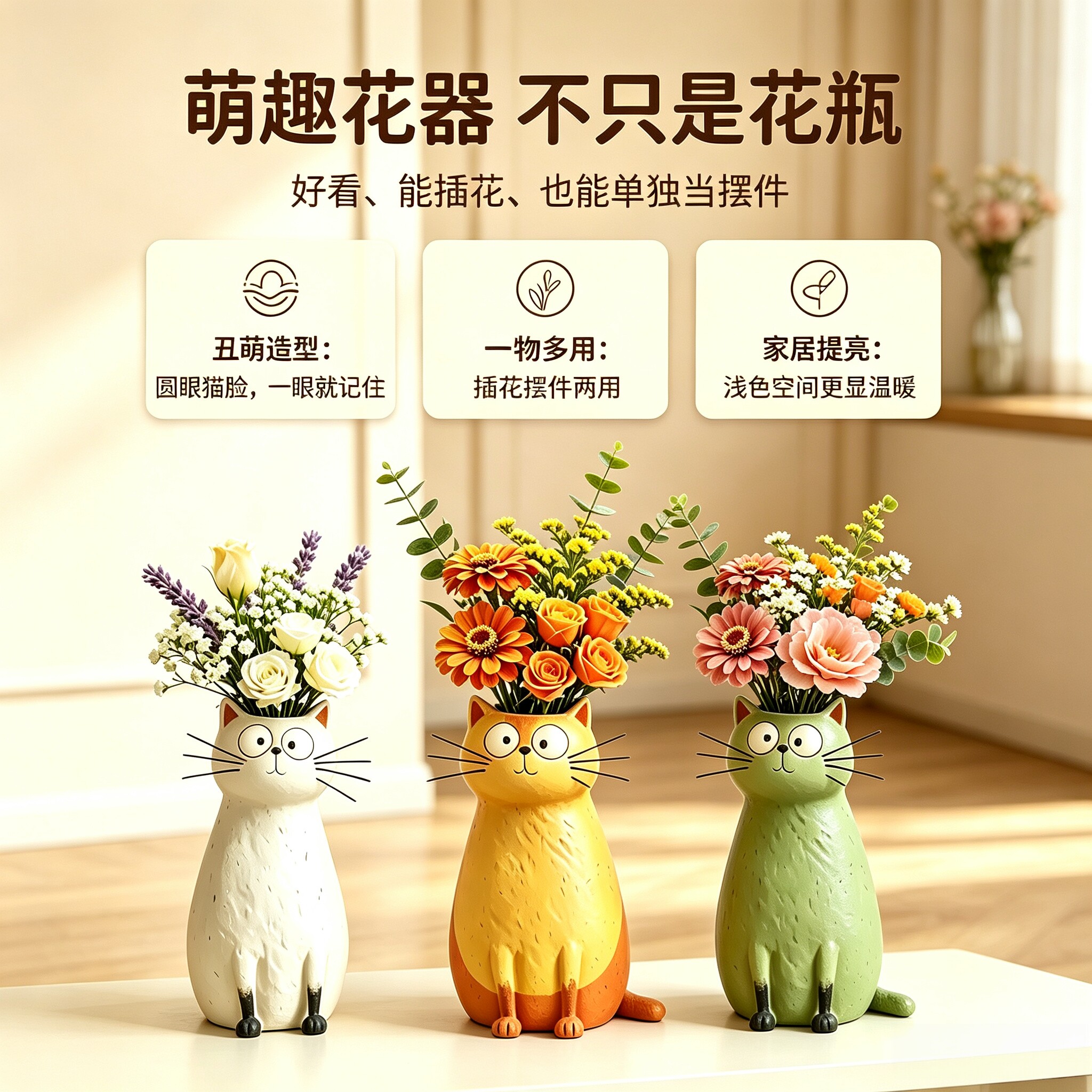 猫咪摆件小猫花瓶可爱插花小花器