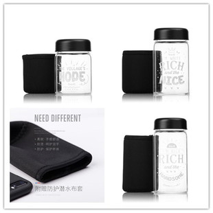 创意耐高温印花送杯套小巧水杯 倍乐3518迷你玻璃杯可爱造型女韩式