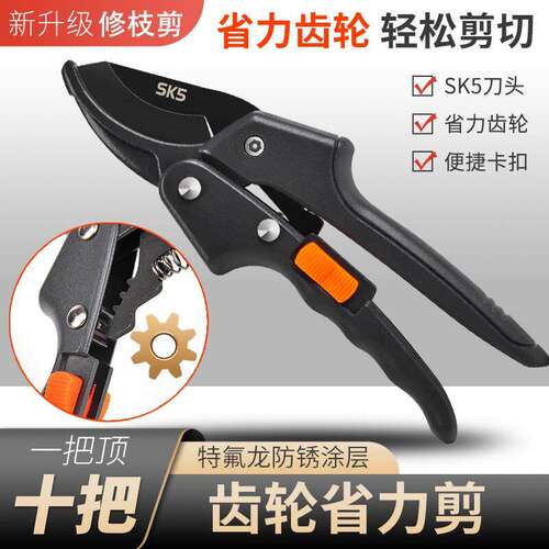 SK5不锈钢果树修枝剪园林剪刀花卉摘果多功能园艺工具齿轮省力剪