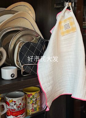 好市民大发自制法式四层棉纱柔软白色格纹餐垫桌布氛围感厨房盖布