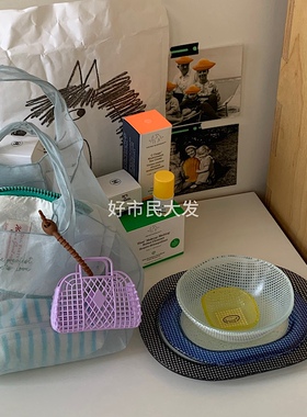 好市民大发 镂空塑料菜篮子收纳盒购物彩色挂件篮折叠百搭ins可爱