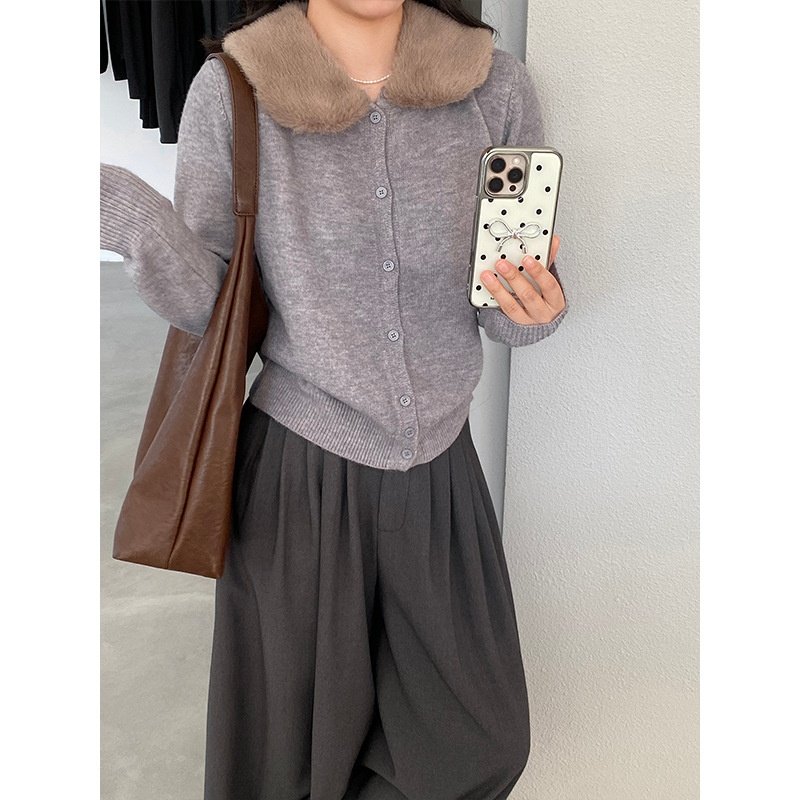 HEART 新年氛围韩系毛领红色毛衣开衫女冬穿搭小个子简约上衣