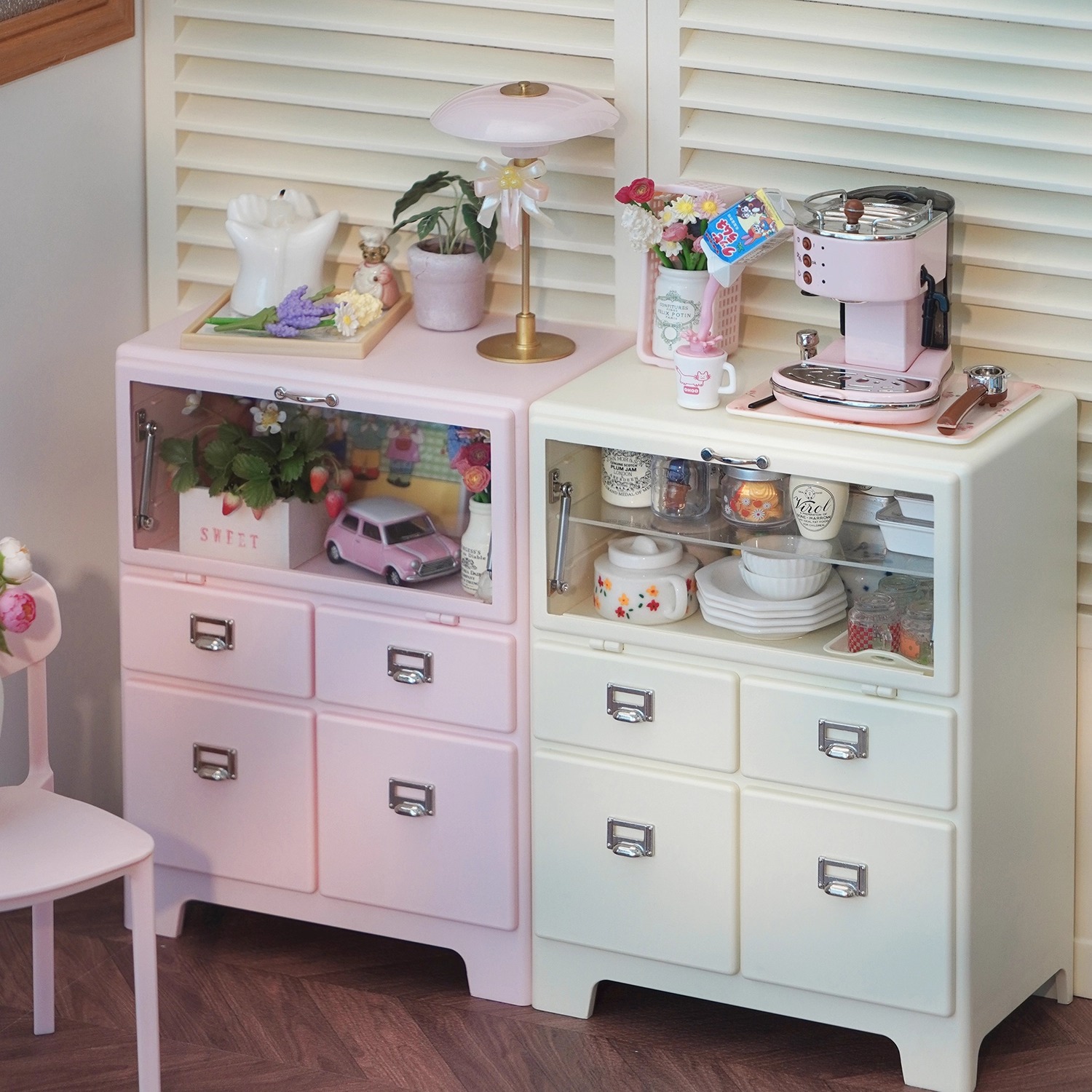 玩具】金属玻璃柜 6分娃屋餐厅厨房微缩模型摆件