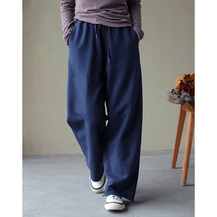 山云壹旧25秋季柔软针织布直筒长裤文艺百搭松紧腰抽绳休闲长卫裤