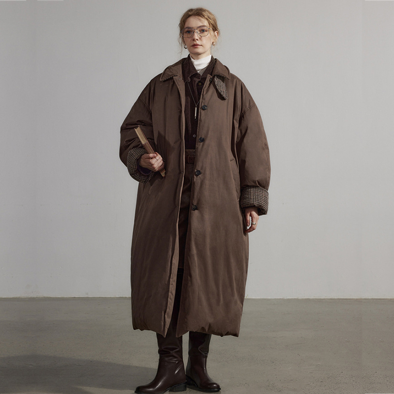 复古中性长款过膝宽松羽绒服棉服