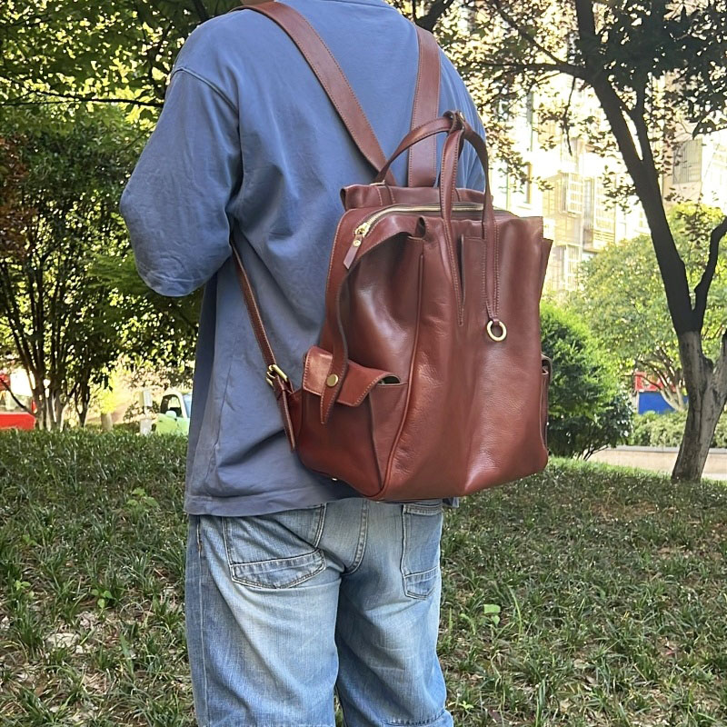 男女通用 植鞣牛皮双肩背包大容量旅行包