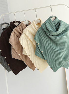 办公室针织高级感披肩女外搭冬带扣高档保暖咖啡色灰色围巾白色
