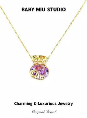 原创铜币钱袋锆石项链