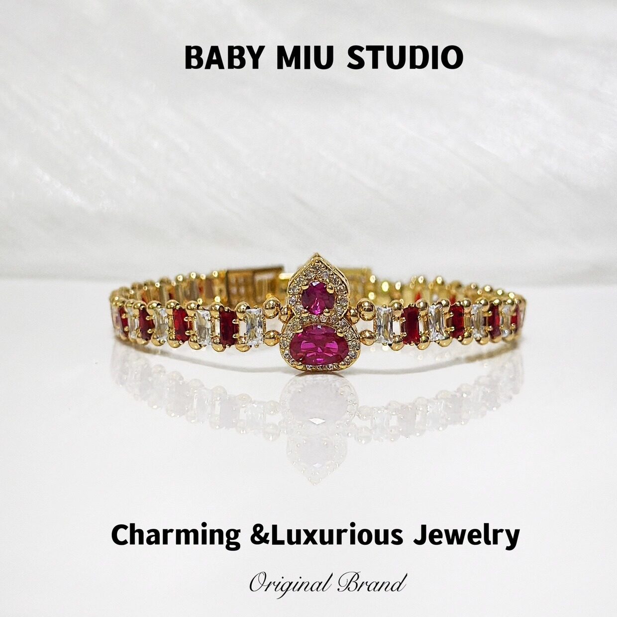 【BABY MIU】红宝石色葫芦锆石编织手链女轻奢小众高级感送礼