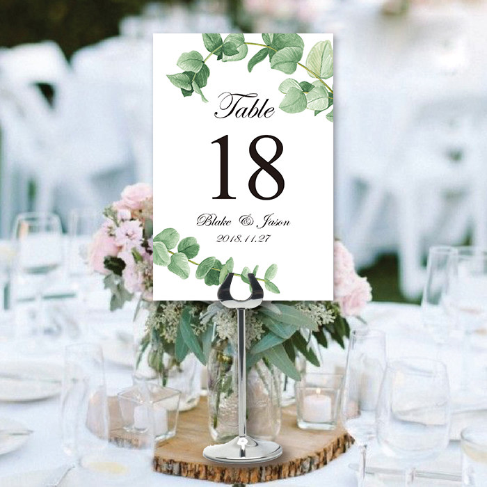 定制尤加利叶席位卡婚礼桌号牌婚宴生日桌牌森系签到台卡年会席卡