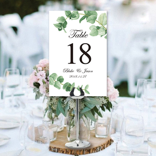 定制尤加利叶席位卡婚礼桌号牌婚宴生日桌牌森系签到台卡年会席卡
