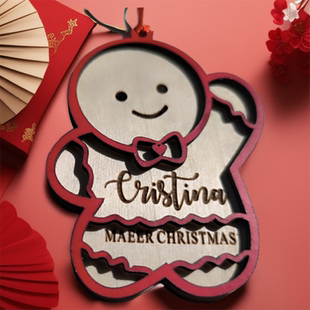 新年圣诞树挂饰挂件礼物名字牌圣诞装饰木质玩偶挂件logo木牌定制