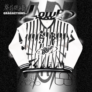 GRAGACTIONS组合公演长袖 黑白撞色宽松V领印花队服卫衣