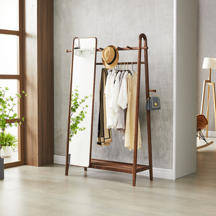 新中式实木穿衣镜挂衣架一体多功能全身带镜子落地衣帽架卧室家用