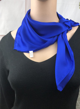70纯色克莱因宝蓝色仿真丝中小方巾女空姐丝巾演出活动百搭款围巾