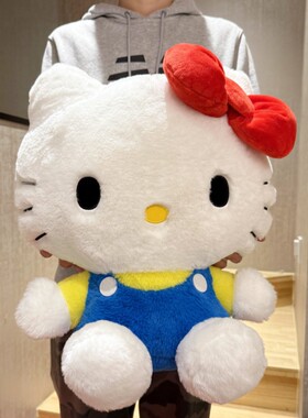 三丽鸥日本正品hellokitty经典背带裤毛绒公仔凯蒂猫大号玩偶抱枕