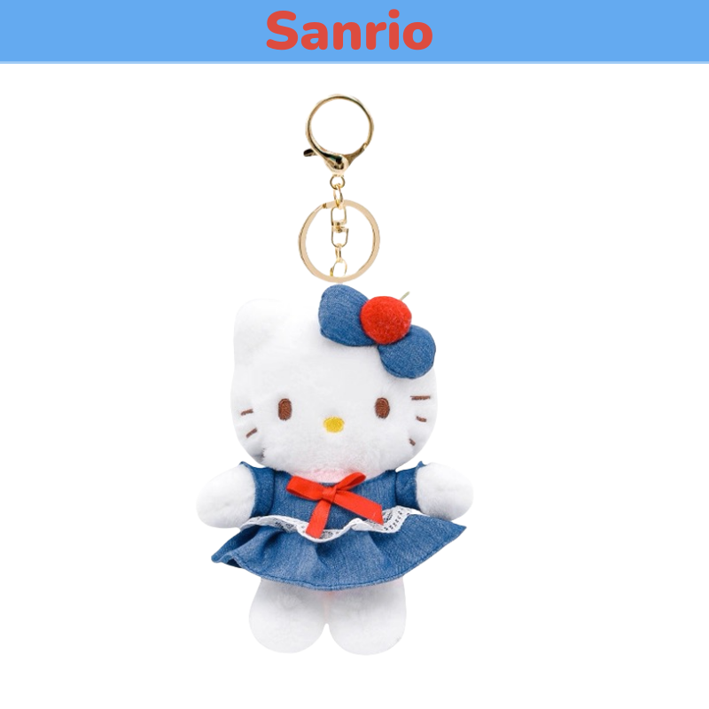 三丽鸥正品hellokitty牛仔裙子樱桃凯蒂猫毛绒公仔包小挂件钥匙扣