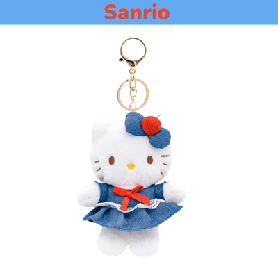三丽鸥正品hellokitty牛仔裙子樱桃凯蒂猫毛绒公仔包小挂件钥匙扣