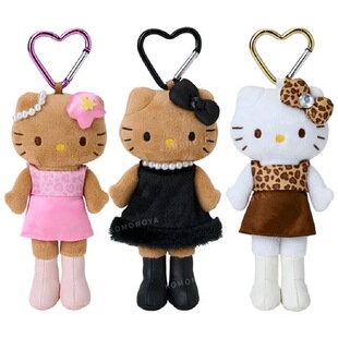 日本正版三丽鸥NIC豹纹黑皮珍珠爱心扣长腿hellokitty挂件钥匙链
