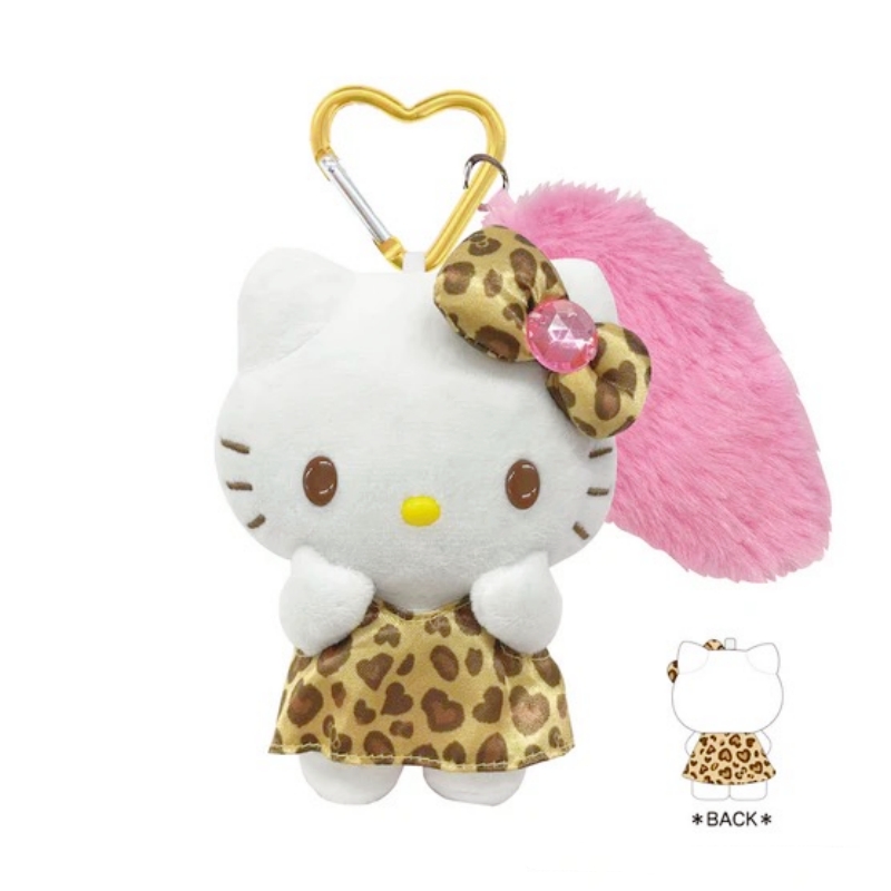 日本正版三丽鸥NIC豹纹hellokitty毛绒公仔爱心钥匙扣KT猫小挂件