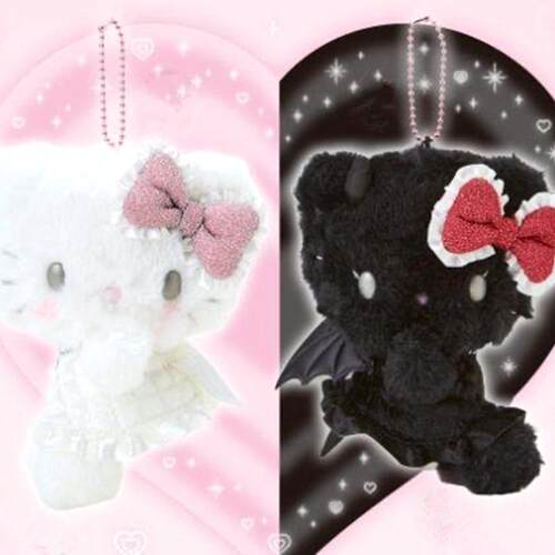 日本正版三丽鸥恶魔天使hello kitty毛绒公仔小挂件钥匙链凯蒂猫