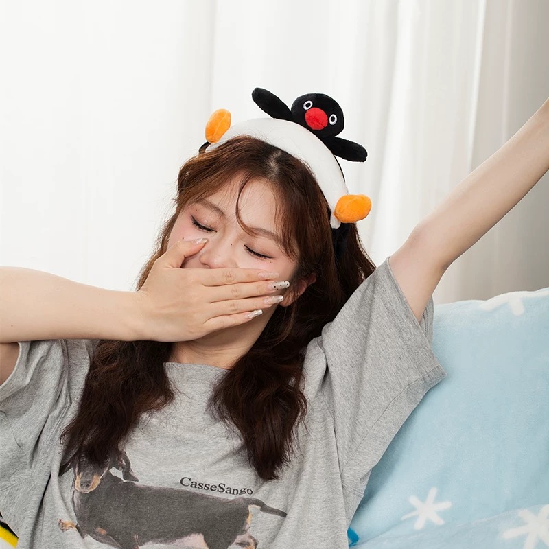 正版PINGU企鹅家族毛绒公仔束发带玩偶头箍发套可爱男女孩发饰萌