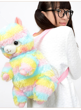 Alpacasso日本正版彩虹色羊驼毛绒公仔双肩包萌背包书包可爱女包