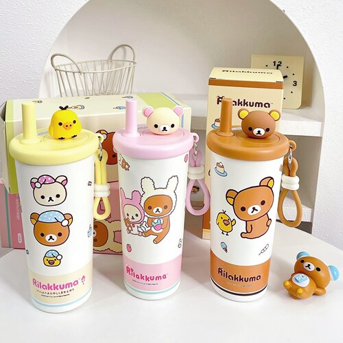 Rilakkuma正品轻松熊不锈钢水杯便携保温杯子吸管茶仓男女情侣杯