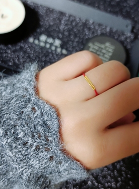 18k金精致手工可调戒指 芝麻珠本命年极细轻奢小众手工不褪色红绳