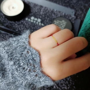 18k金精致手工可调戒指 芝麻珠本命年极细轻奢小众手工不褪色红绳