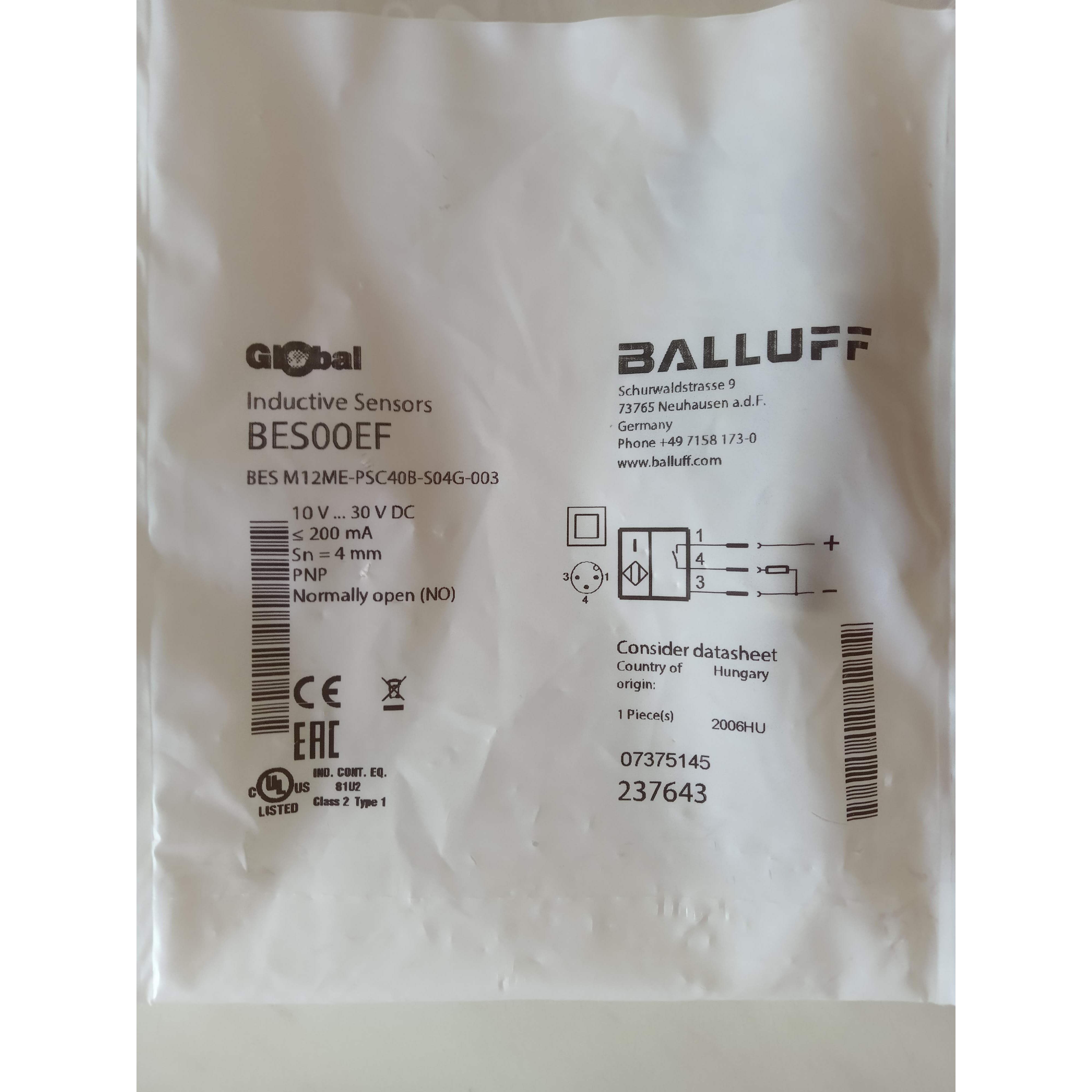 议价巴鲁夫BESM12ME-PSC40B-S04G-003传器M12MI-PSC40B-S04G 2189