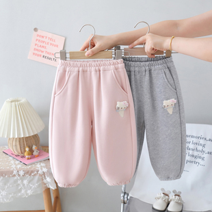 女童加绒加厚卡通卫裤 女宝宝运动裤 婴儿冬装 儿童休闲裤 子 棉裤 童装