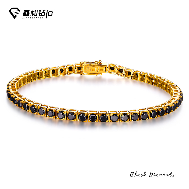 鑫和黑钻手链18K金黑钻钻石手链4.4克拉天然黑钻男士女士钻石手链