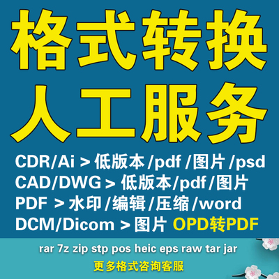 cdr ai pdf cad dwg dcm文件转换格式版本打开人工服务rar zip