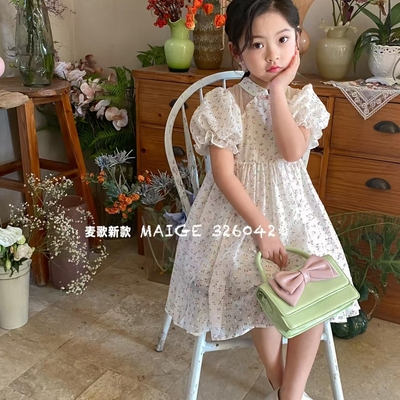 女童夏季新款雪纺复古旗袍连衣裙