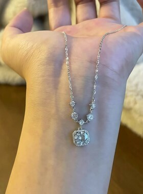 足银999锆石方糖项链轻奢小众精