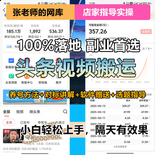 2025年8月今日头条视频新搬运野路子 快速起号 教你做出收益教程