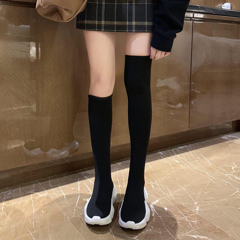 2025春秋网红同款袜靴女过膝长靴厚底运动底弹力袜高筒瘦马丁靴女