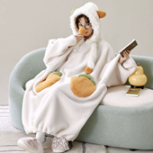 秋冬外穿加绒加厚宽松大睡袍睡裙睡衣保暖长款 连帽超长 小丑鱼