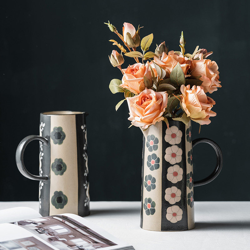 器昔景德镇手工多用手柄陶瓷台面干花插花瓶客厅摆件鲜花装饰花器