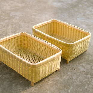 高品质纯手工竹青竹编水果菜篮厨房餐具收纳商用面包点心筐大尺寸