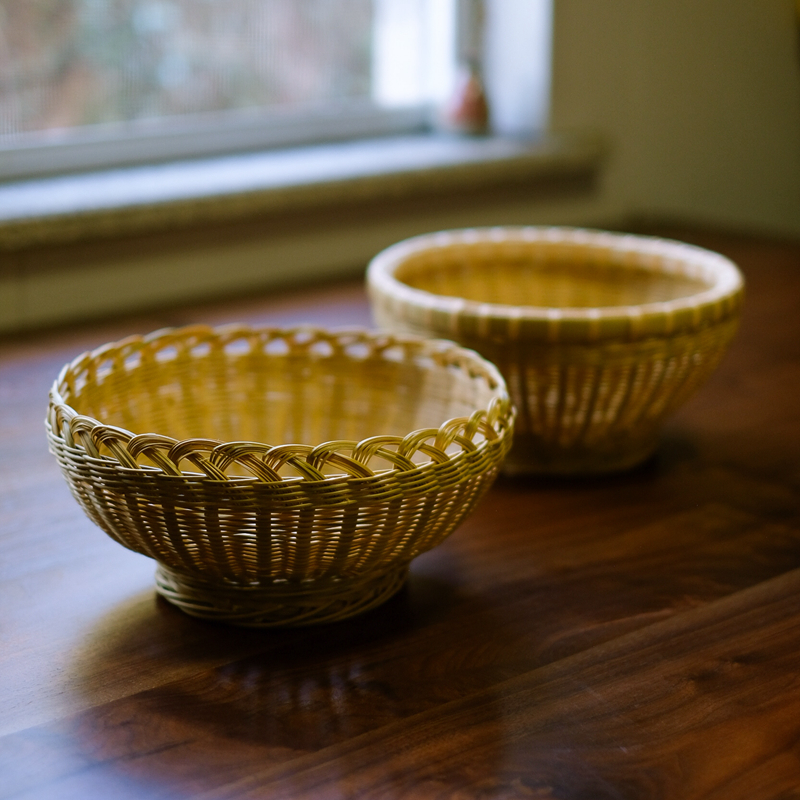 老手艺人纯手工竹编馒头筐全竹青