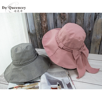 【迪昆希】兆纶轻便旅行盆帽大檐防晒遮阳大蝴蝶结渔夫帽24BM001