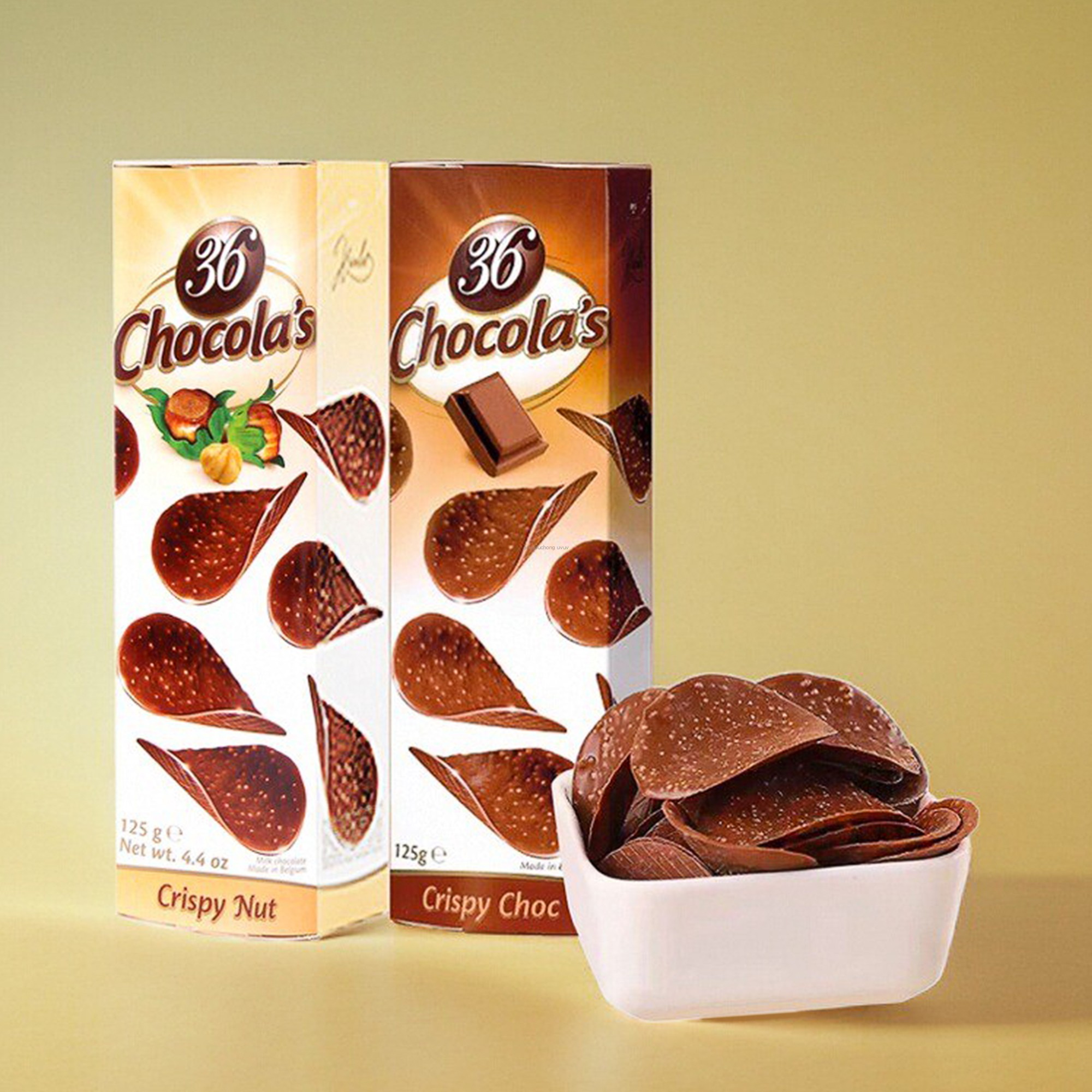 比利时原装进口零食Hamlet巧克力脆片榛子牛奶薄片125gx2盒装组合