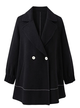 【玉米专享】序篇大衣XPYM65333气质长款毛呢羊毛袖口褶皱65333