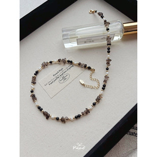 小众天然珍珠复古气质高级感茶晶碎石黑玛瑙串珠项链颈链锁骨链