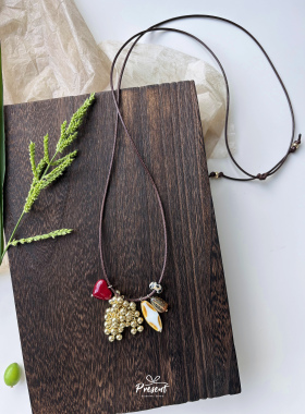 红色爱心金葡萄吊坠长款抽拉项链